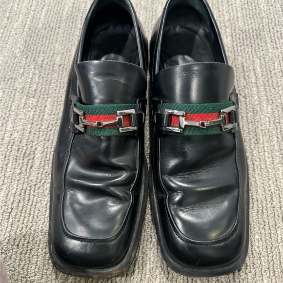 Gucci Other - Gucci Men's Black Leather Loafers with Green & Red Web Accent